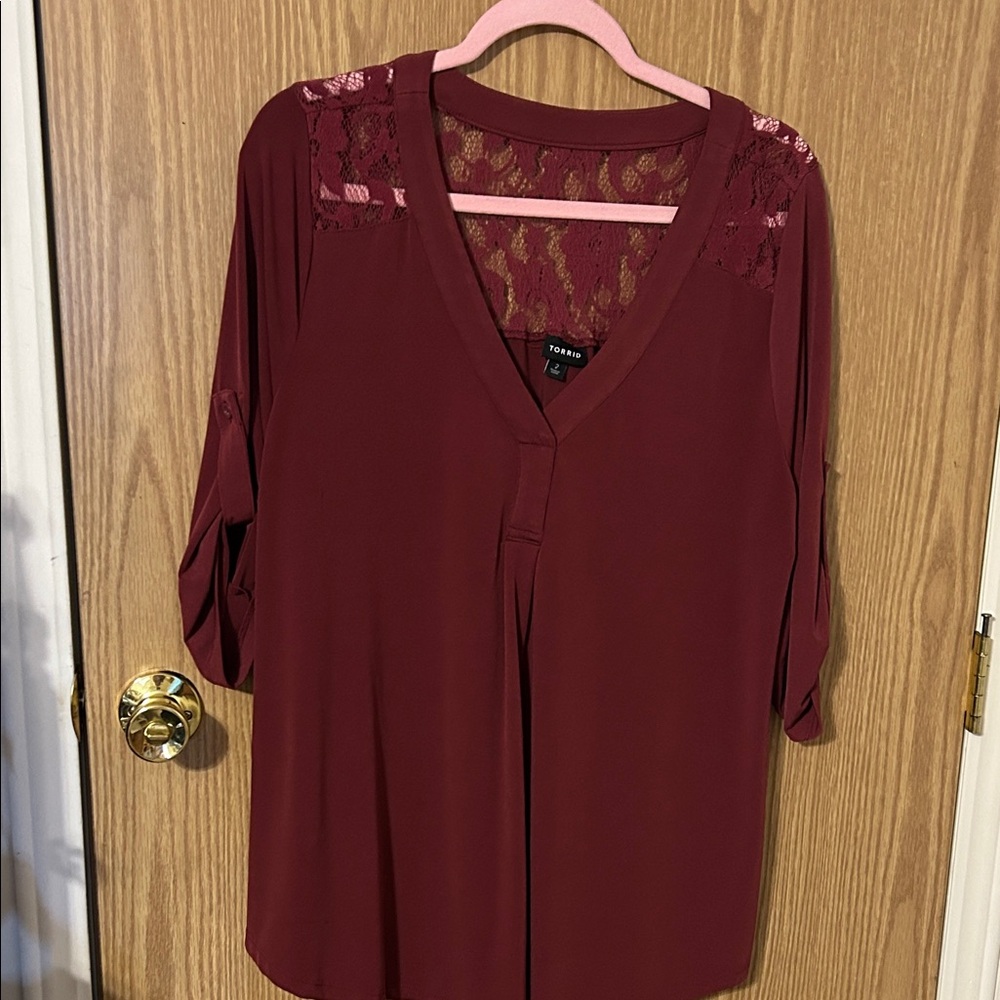 Torrid Burgundy Lace Detail Blouse